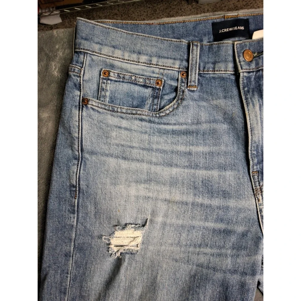 J.Crew Mens Distressed Light Wash‎ Straight Leg Denim Jeans Blue